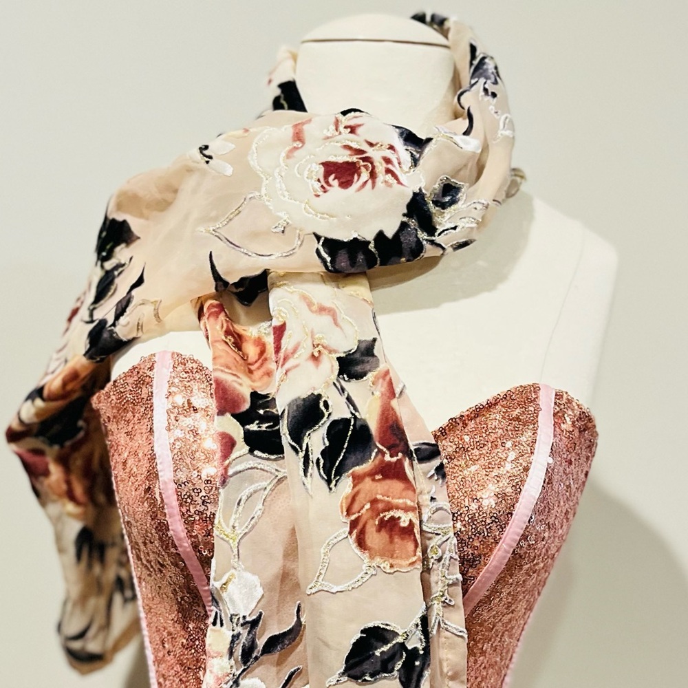 Handcrafted Cream Pink Black Soft Luxury Scarf
